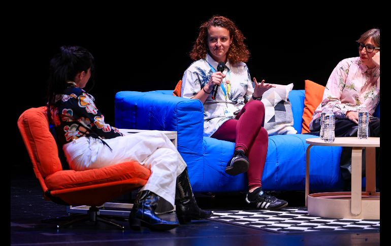 María Sarasvati Herrera, Dariela Ludlow y Celiana Cárdenas, moderadas por Alejandra Márquez— encabezaron el panel “¿Desde dónde mirar?” como parte de las actividades del Festival Internacional de Cine en Guadalajara. EL INFORMADOR / J. Aocsta