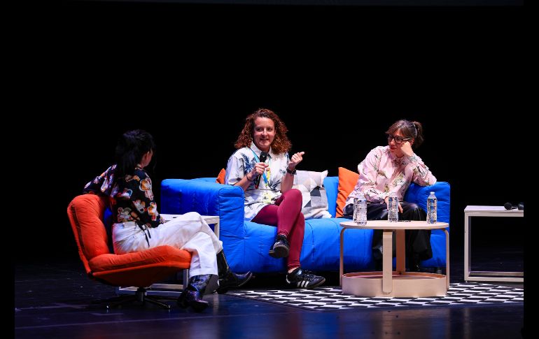 María Sarasvati Herrera, Dariela Ludlow y Celiana Cárdenas, moderadas por Alejandra Márquez— encabezaron el panel “¿Desde dónde mirar?” como parte de las actividades del Festival Internacional de Cine en Guadalajara. EL INFORMADOR / J. Aocsta
