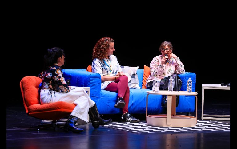María Sarasvati Herrera, Dariela Ludlow y Celiana Cárdenas, moderadas por Alejandra Márquez— encabezaron el panel “¿Desde dónde mirar?” como parte de las actividades del Festival Internacional de Cine en Guadalajara. EL INFORMADOR / J. Aocsta