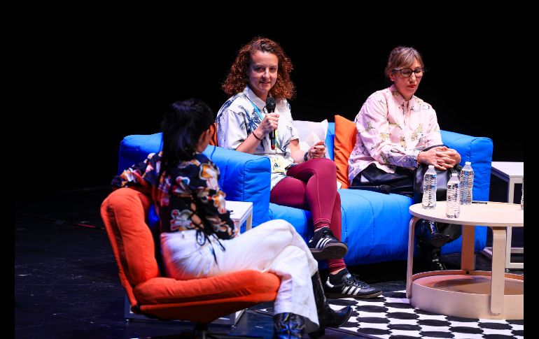 María Sarasvati Herrera, Dariela Ludlow y Celiana Cárdenas, moderadas por Alejandra Márquez— encabezaron el panel “¿Desde dónde mirar?” como parte de las actividades del Festival Internacional de Cine en Guadalajara. EL INFORMADOR / J. Aocsta