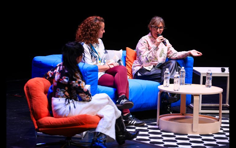 María Sarasvati Herrera, Dariela Ludlow y Celiana Cárdenas, moderadas por Alejandra Márquez— encabezaron el panel “¿Desde dónde mirar?” como parte de las actividades del Festival Internacional de Cine en Guadalajara. EL INFORMADOR / J. Aocsta