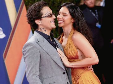 Christian Nodal y Ángela Aguilar asistieron a los Premios Grammy Latinos, en el MGM Grand Garden Arena, el 13 de noviembre de 2025 en Las Vegas, Nevada. AFP