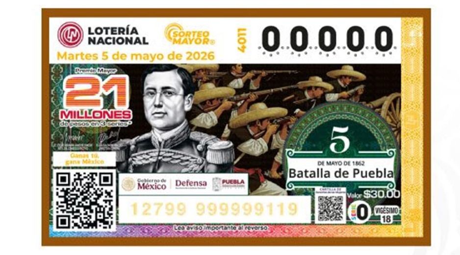 El billete del Sorteo Mayor 4011 conmemoró el 164 aniversario de la Batalla de Puebla. X/lotenal