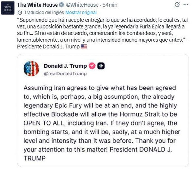 &nbsp;Mensaje de Donald Trump en Truth Social. ESPECIAL