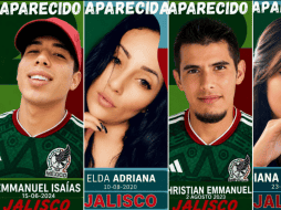 Los desaparecidos portan la playera de la Selección mexicana, debajo se pueden leer sus nombres, la fecha de su desaparición y “Jalisco” el Estado en donde se les vio por última vez”.ESPECIAL/ Facebook/ Colectivo Luz de Esperanza, Jalisco. Agrupación sin Fines de Lucro