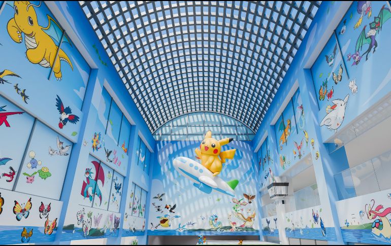 En la sala principal, flotará un globo con la forma de Pikachu sobre un avión, rodeado de los más de cien Pokémon de tipo Volador existentes, que aparecen “alegremente surcando el cielo”. EFE/ Gobierno de la pefectura deIshikawa