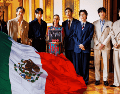 La Presidenta y los integrantes de BTS en Palacio Nacional. FACEBOOK / Claudia Sheinbaum Pardo