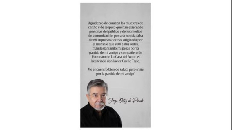Jorge Ortiz de Pinedo agradeció las muestras de cariño y los homenajes, pero aclaró que sigue vivo. ESPECIAL&nbsp;