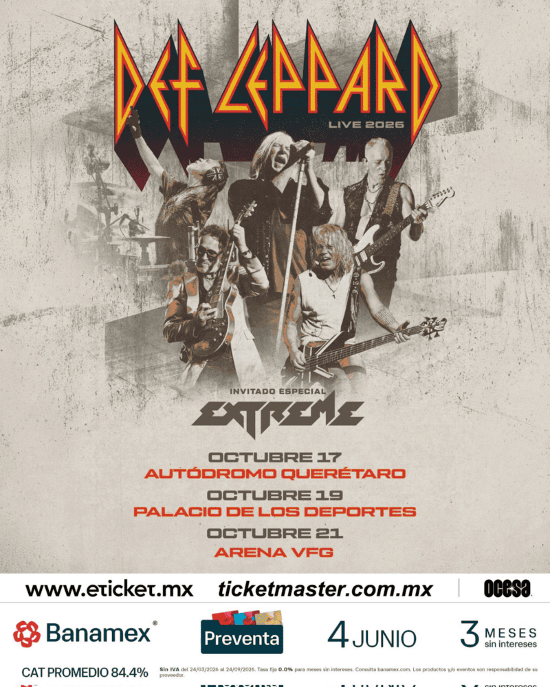 Cartel con las fechas en México de Def Leppard. ESPECIAL / OCESA&nbsp;