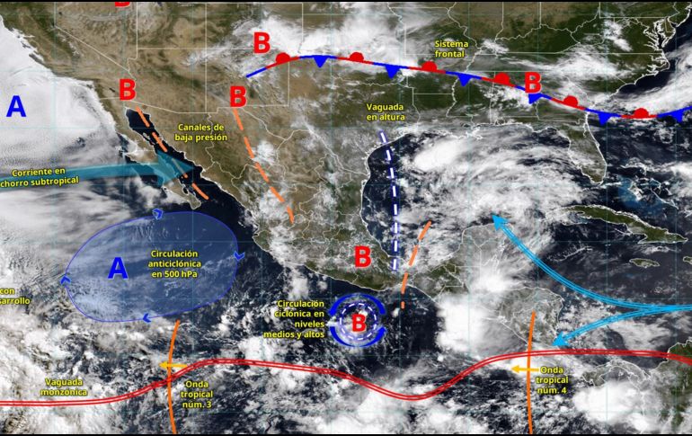 Las precipitaciones podrían generar inundaciones, deslaves y crecidas de ríos, mientras persiste el ambiente caluroso en varias regiones de México. ESPECIAL/ SMN.