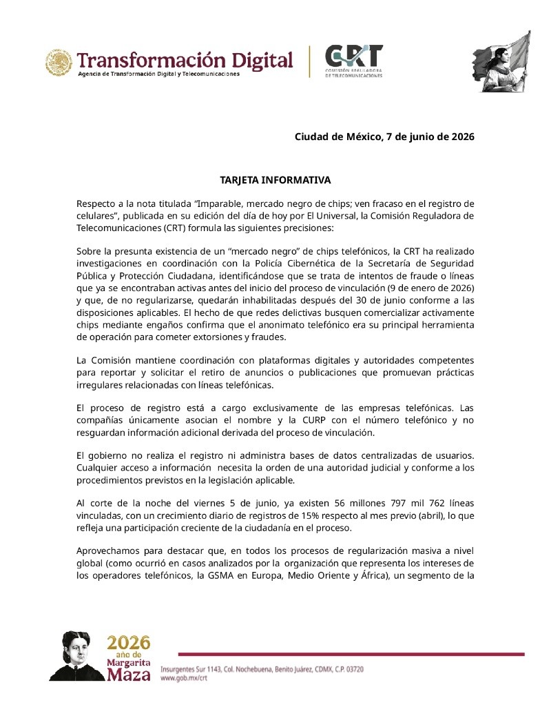 &nbsp;La autoridad advierte que todas aquellas líneas que no completen el trámite correspondiente quedarán inhabilitadas de manera definitiva después del 30 de junio. ESPECIAL