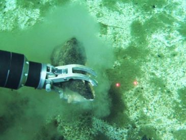 Recuperación de huesos fósiles de ballena mediante el brazo del sumergible chino Fendouzhe en las profundidades del lecho marino de la zona de Diamantina. Un enorme cementerio de ballenas descubierto en el sureste del oceano Índico es el más profundo, extenso y antiguo conocido. EFE/ Global TREnD, IDSSE