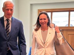 María Corina Machado en una reunión con el primer ministro noruego, Jonas Gahr Støre. EFE/Vocería Oficial de Venezuela