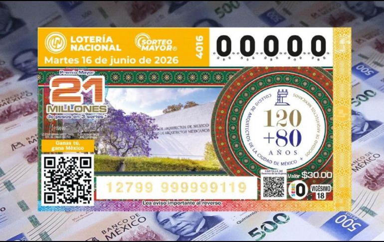 El billete del Sorteo Mayor 4016 celebró a la Sociedad de Arquitectos Mexicanos y al Colegio de Arquitectos de la Ciudad de México. X/lotenal
