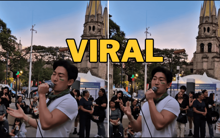 Un coreano decidió robarse el espectáculo en las calles del Centro de Guadalajara de una manera muy peculiar, con su hermosa voz. FACEBOOK / JJUN COREANO