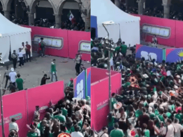 Aficionados tiran las vallas en el Fan Fest Guadalajara.