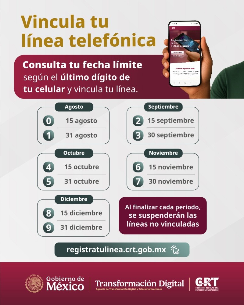 Calendario para el registro de líneas telefónicas en México. ESPECIAL&nbsp;