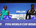 El seleccionador de Costa de Marfil, Emerse Faé, y el jugador Yan Diomande asisten a una rueda de prensa este lunes, en Dallas. EFE/ Mariscal