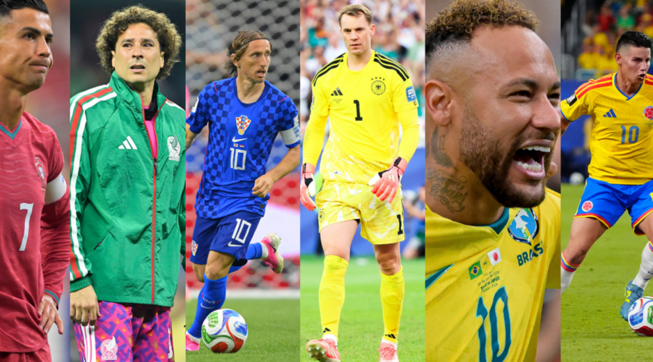 Los nombres de Cristiano Ronaldo, Luka Modrić, Manuel Neuer, Guillermo Ochoa, Neymar y James Rodríguez representan mucho más que estadísticas o títulos. IMAGO7/CANVA