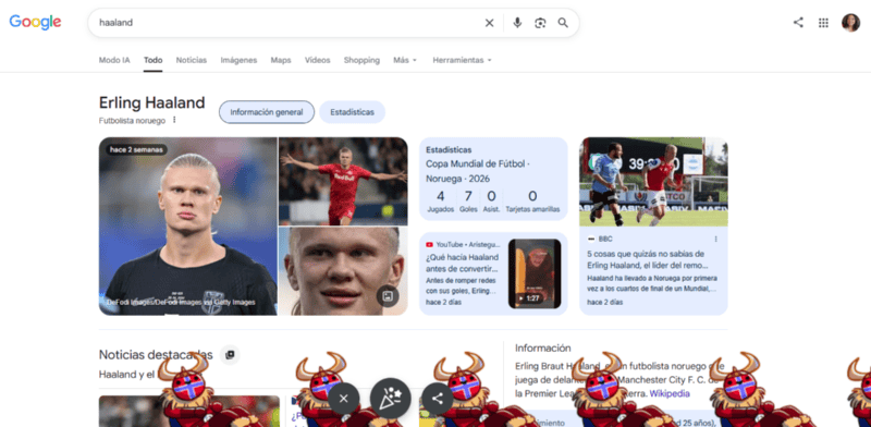 Así se ve la animación de Erling Haaland en Google.&nbsp;ESPECIAL