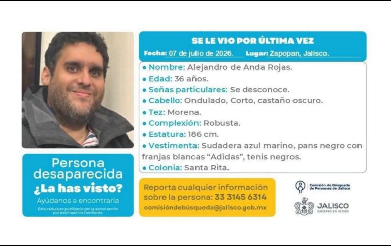 El hombre salió de su casa la mañana del 7 de julio y desde entonces se desconoce su ubicación. COMISIÓN ESTATAL DE BÚSQUEDA DEL ESTADO