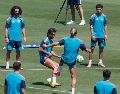 Jugadores de España durante el entrenamiento en la víspera del juego de cuartos de final contra Bélgica. EFE/ Lavandeira Jr