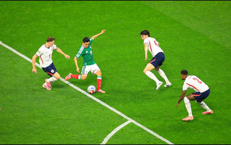 El futbolista Gilberto Mora durante el juego de México contra Inglaterra de la Copa Mundial de la FIFA 2026. EL INFORMADOR/J. Acosta