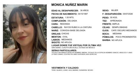 La Fiscalía General de la Nación de Colombia y la Comisión de Búsqueda de Personas del Estado de México ya emitieron fichas de búsqueda para encontrar a Mónica. X/COBUPEM