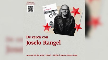 La actividad, titulada “De cerca con Joselo Rangel”, se llevará a cabo de 18:00 a 19:00 horas en el salón de planta baja del recinto, ubicado en Periférico Norte 1695, en Zapopan. ESPECIAL.