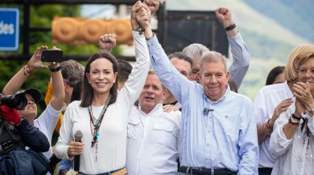 María Corina Machado dijo estas palabras frente a un auditorio de líderes conservadores, entre los que estaban Edmundo González Urrutia . EFE / ARCHIVO