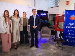 De izquierda a derecha: Denisse Reynoso Barragán, Fanny Guadalupe Valdivia Márquez, Cindy Blanco Ochoa y Néstor Eduardo Jarcia Romero durante la conferencia de prensa sobre convocatoria del Premio Jalisco al Emprendimiento. EL INFORMADOR/J. Acosta