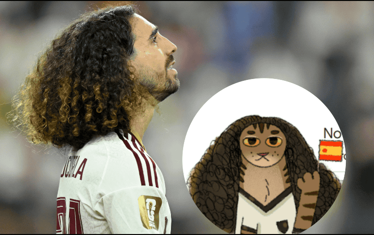 El simpático felino de Cucurella aparece en la pantalla sosteniendo y agitando el estandarte. IMAGO7/ARCHIVO