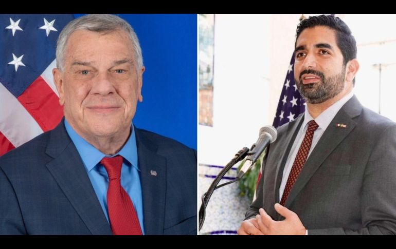 El subsecretario de Estado para Asuntos del Hemisferio Occidental, Michael Kozak (i), se reunió hoy con el embajador mexicano Roberto Lazzeri (d) para devolverle las cartas. REDES SOCIALES