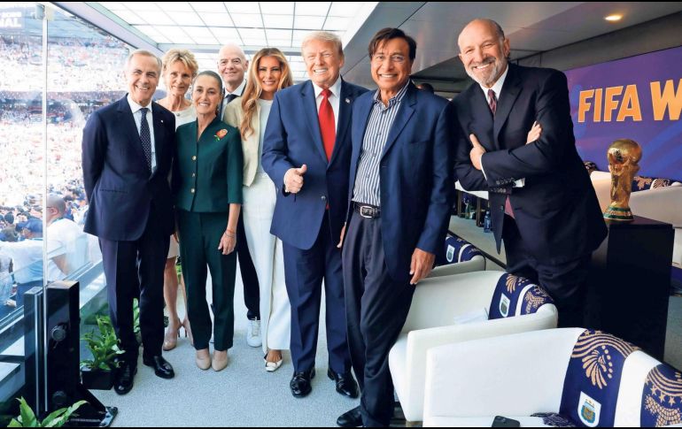 Claudia Sheinbaum estuvo en la Final del Mundial 2026 junto a Donald Trump; además del primer ministro canadiense, Mark Carney; y el líder de la FIFA, Gianni Infantino. SUN / ESPECIAL, Presidencia de México
