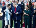 Fotografía de la Presidenta de México, Claudia Sheinbaum Pardo, durante la ceremonia de premiación del Mundial de Futbol 2026. EFE/L. Jr.