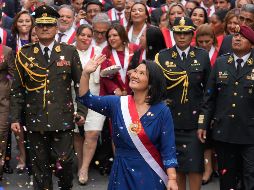 La presidenta de Perú, Keiko Fujimori, camina hacia el palacio presidencial después de su toma de posesión en Lima, Perú, el martes 28 de julio de 2026. AP/ M. Mejía