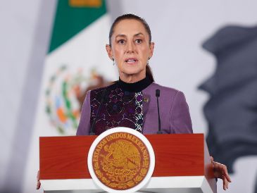 La Presidenta Claudia Sheinbaum, en "La Mañanera del pueblo" de este martes 25 de agosto. EFE / I. Esquivel