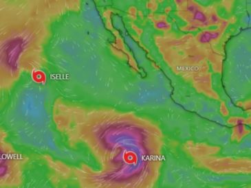 "Karina" se encuentra al sur de Baja California Sur, mientras que “Lowell” se ubica al oeste de Cabo San Lucas. ESPECIAL