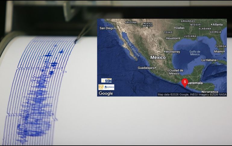 El epicentro del temblor de hoy se ubicó a 145 kilómetros al suroeste de Huixtla, Chiapas, de acuerdo con los datos técnicos proporcionados por el SSN. ESPECIAL / SSN y CANVA