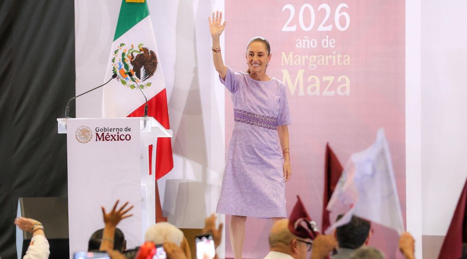 En el evento celebrado en la Arena VFG, la Presidenta Claudia Sheinbaum destacó la construcción del Tren Ciudad de México-Guadalajara, cuyas obras iniciarán el próximo año, así como la implementación de los programas  para el Bienestar en la Entidad. EL INFORMADOR/A. Navarro