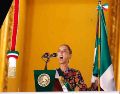 Claudia Sheinbaum en el balcón del Palacio Presidencial durante la ceremonia del Grito de Independencia. SUN/D. Simón