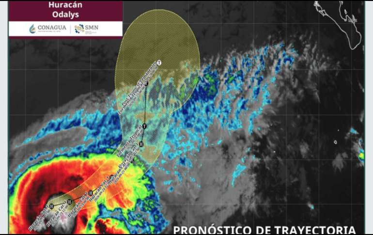 El avance de “Odalys” mantiene un desplazamiento constante hacia el este-noreste a una velocidad de 15 kilómetros por hora. ESPECIAL/X/ @conagua_clima