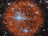 La imagen muestra que las eyecciones, con su inconfundible forma de fuegos artificiales, adoptan una estructura en cascada similar a un nudo. Imagen: Observatorio Internacional Gemini/NOIRLab/NSF/AURA