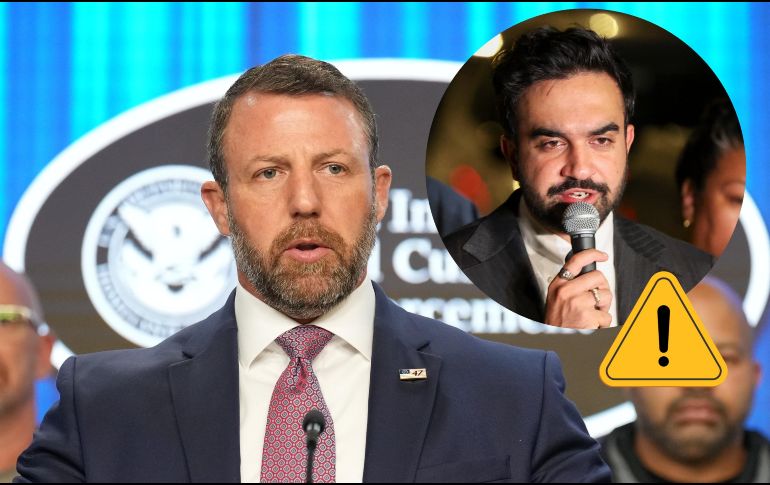 El secretario de Seguridad Nacional, Markwayne Mullin, junto con funcionarios de ICE, habla desde la sede del ICE. AP / Jacquelyn Martin / EFE / ARCHIVO