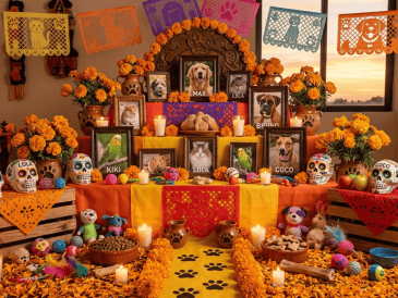 Este día las familias mexicanas honran a sus mascotas fallecidas con altares llenos de amor. GEMINI IA