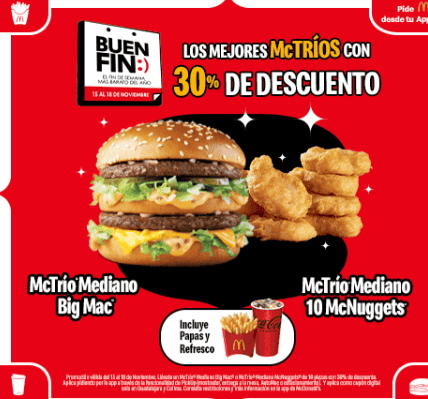 Combos de McDonald's con hasta 30% en este Buen Fin 2024. ESPECIAL/ McDonald's