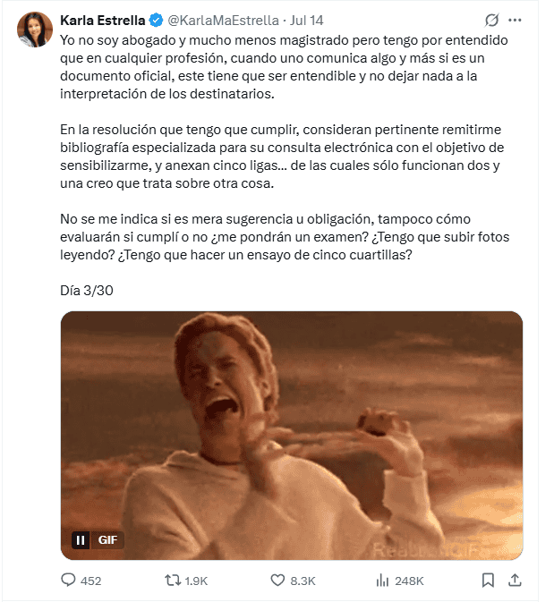  Tercera disculpa. X / @KarlaMaEstrella