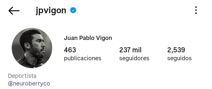 Juan Pablo Vigón ha modificado la descripción de su perfil. IG / @jpvigon