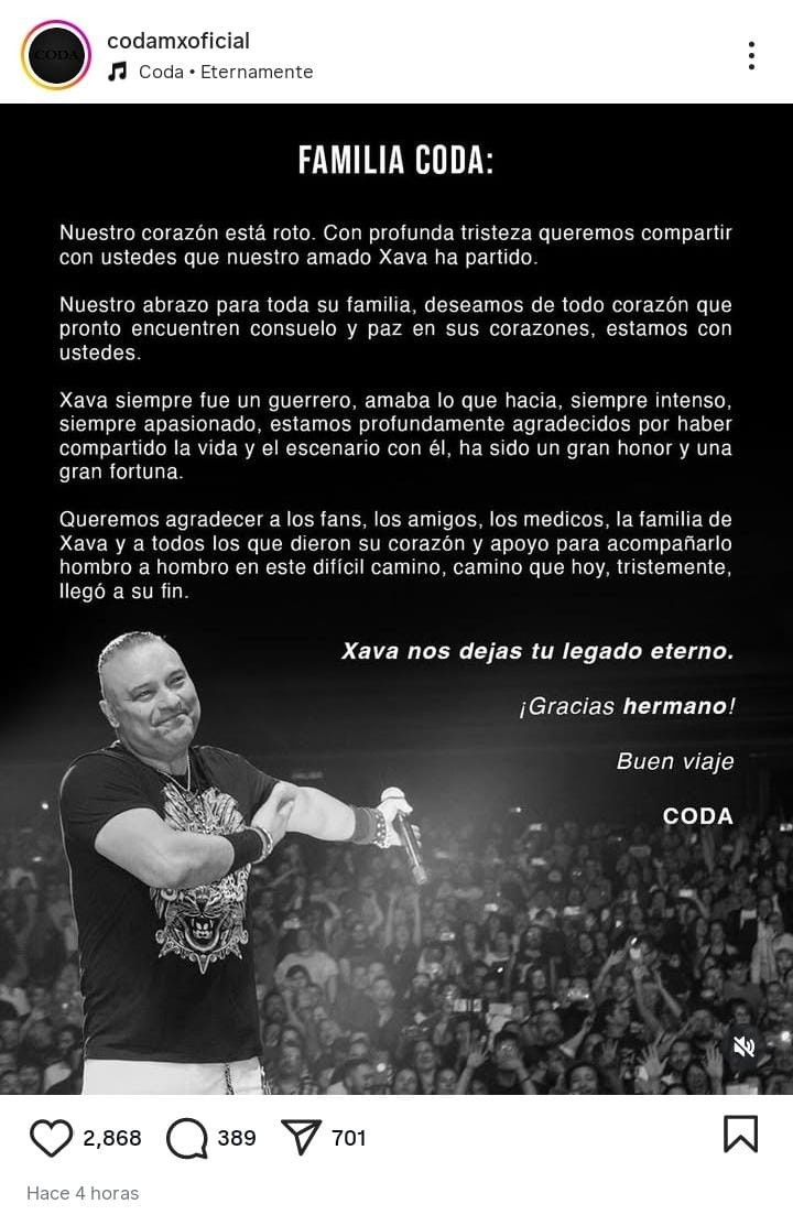  CODA adelantó que más adelante darán a conocer cómo le rendirán homenaje. IG / @codamxoficial