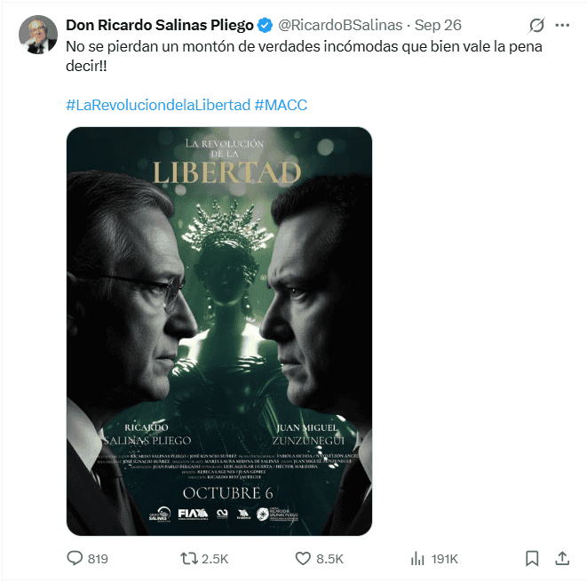 Póster de la nueva producción de Ricardo Salinas Pliego. X / @RicardoBSalinas